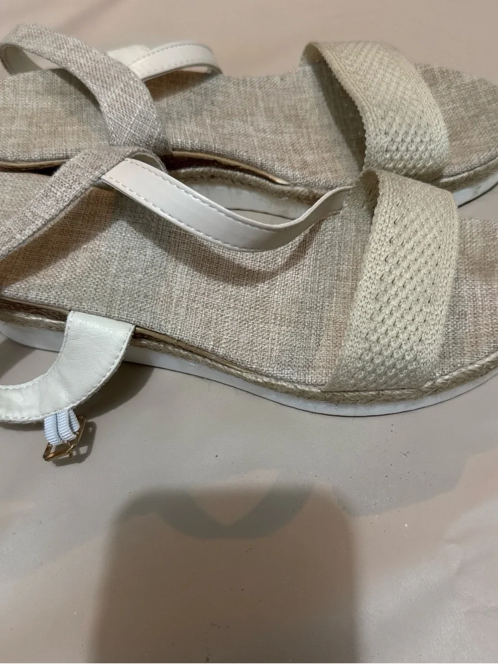 Neutral Espadrille Wedge Sandals with White Ankle Strap